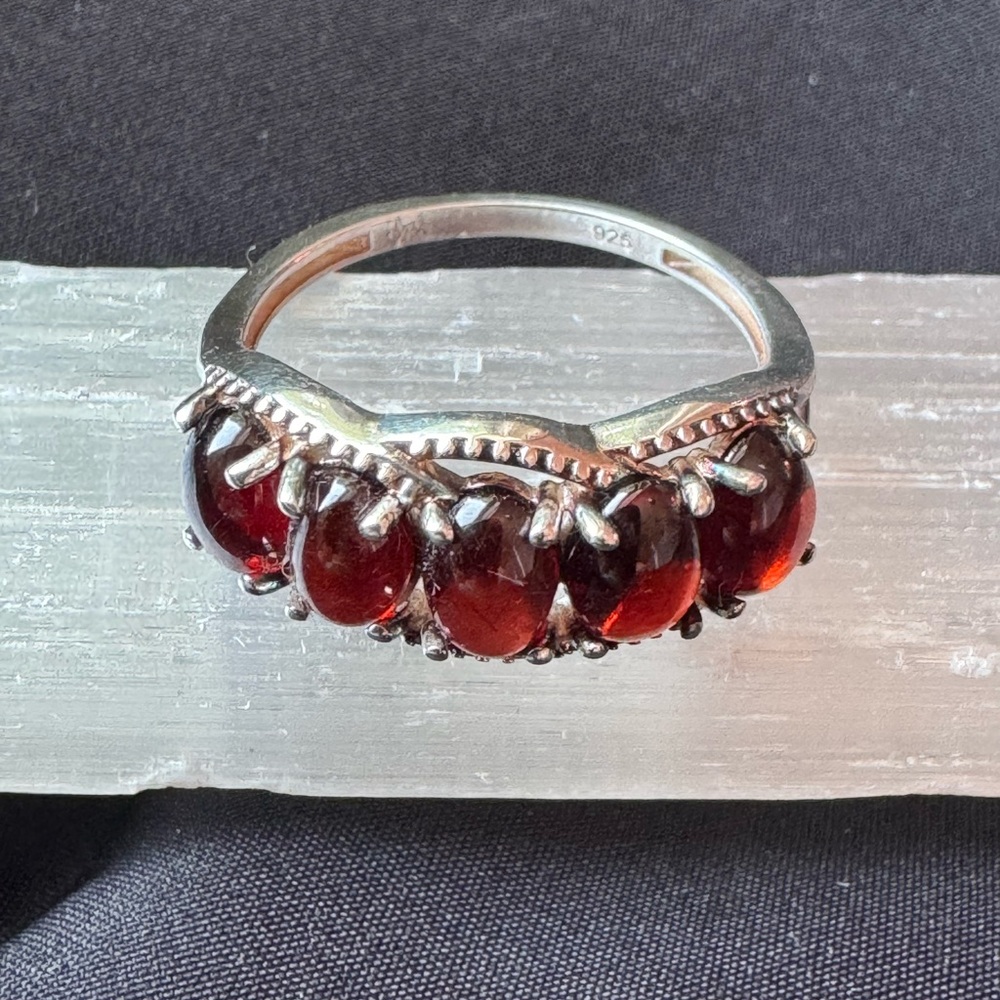 Elegant Silver Garnet Crown Ring